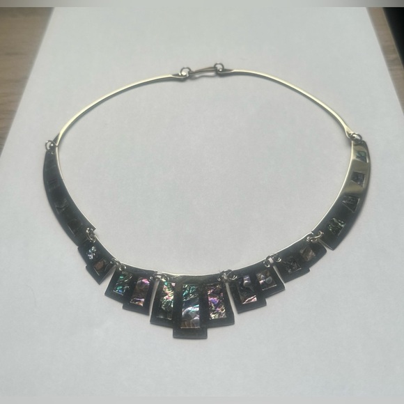 Taxco Jewelry - Vintage Abalone Taxco Mexican Alpaca Necklace (N140)